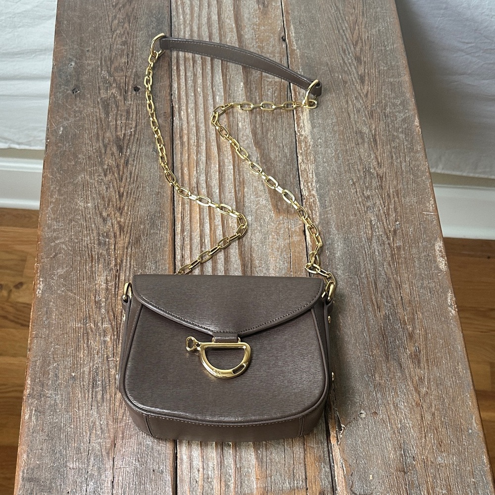 Polo by Ralph Lauren Brown Crossbody Saddle Bag with Gold Hardware
